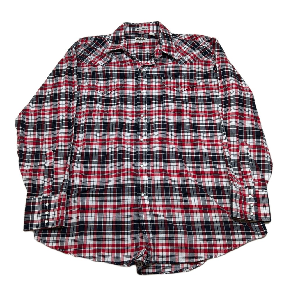 Ely Cattleman Western Shirt‎ Mens XL Red Plaid Wrinkle Resistant Long Sleeve